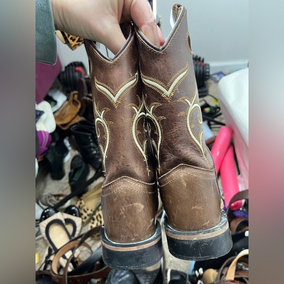 Old West Kids Leather Square Toe Cowboy Boots Sz 3 Western Country South - Picture 10 of 14